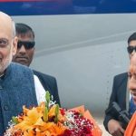 Union Home Minister Amit Shah receives a warm welcome from  Uttar Pradesh Chief Minister Yogi Adityanath, in Lucknow on Saturday. (Information Department, UP)