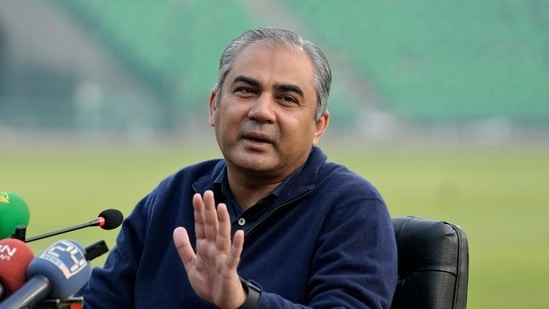 Chairman of Pakistan Cricket Board, Mohsin Naqvi, speaks during a press conference. (AP)