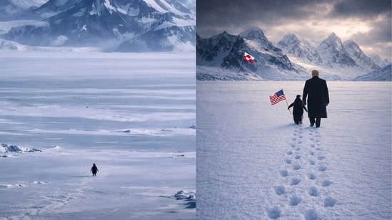 The official White House social media account shared an AI-generated image showing Trump walking next to a penguin. (X/@AMAZlNGNATURE and @WhiteHouse)