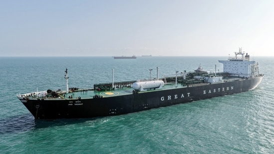 MT Jag Vasant arrives at DPA Kandla’s Vadinar Terminal with 47,000 MT of LPG, set for Ship-to-Ship (STS) transfer at anchorage, in Jamnagar. (Deendayal Port Authority Kandla/ANI)