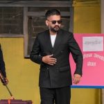 Rastriya Swatantra Party (RSP) prime ministerial candidate and former Kathmandu Mayor Balendra Shah while casting his vote in the Nepal general elections, in Kathmandu. (PTI Photo/Arun Sharma) (PTI)