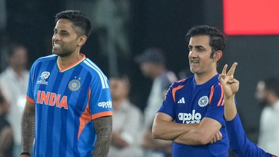 India’s captain Suryakumar Yadav and coach Gautam Gambhir at the Narendra Modi Stadium in Ahmedabad (PTI)