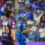 Mumbai Indians’ Rohit Sharma celebrates his half century during an Indian Premier League (IPL) 2026 T20 cricket match between Mumbai Indians and Kolkata Knight Riders (PTI)
