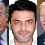 (L-R) = US President Donald Trump, Pakistani businessman on trial Asif Merchant and former President Joe Biden