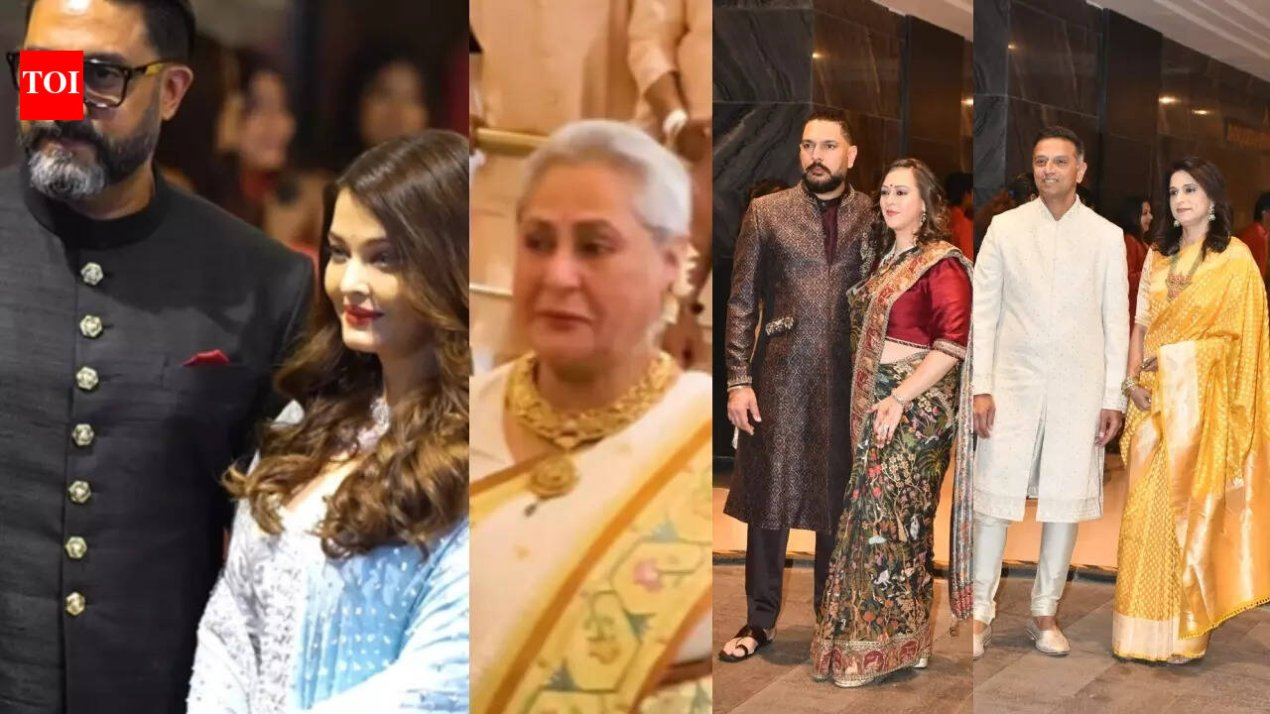 Amitabh Bachchan, Jaya Bachchan, Abhishek and Aishwarya Rai Bachchan, MS Dhoni & more: Celebs arrive at Arjun Tendulkar, Saaniya Chndhok's wedding – WATCH VIDEOS | Hindi Movie News – The Times of India