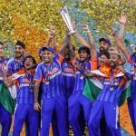 Indian squad celebrate with the trophy after winning the ICC Men’s T20 Cricket World Cup 2026 final match against New Zealand, at Narendra Modi Stadium in Ahmedabad. (ANI)