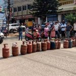 People block the road as they protest for LPG cylinders, in Ranchi on Friday. (Photo for representation) (ANI)