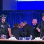 US President Donald Trump and First Lady Melania Trump rushed out of the White House Correspondents’ Dinner after shots were reportedly fired at the event in Washington, D.C., on Saturday. (Reuters)