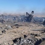 Wreckage is shown at what Iran’s state TV claimed was the site of a downed American transport plane and two helicopters involved in a rescue operation, in Isfahan province, Iran, April 2026. (AP)