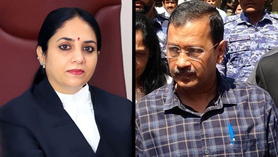 Justice Swarana Kanta Sharma has been accused by former Delhi CM Arvind Kejriwal of being potentially biased. (Photos: delhihighcourt.nic.in, HT File)